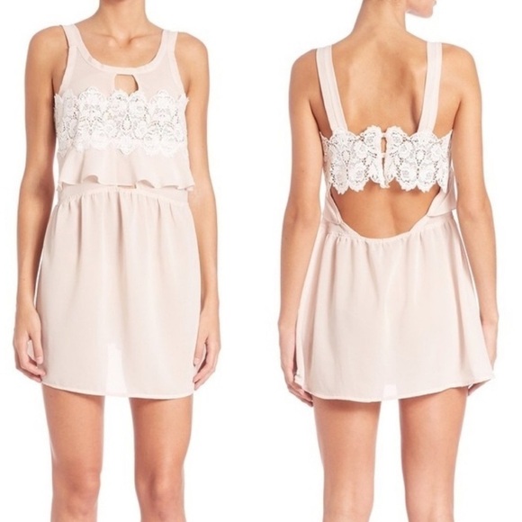 For Love and Lemons Sienna Mini Dress Keyhole Lace Dusty Rose Pink Size Small - Picture 1 of 16